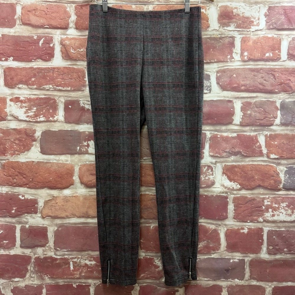 Lysse Leggings Women's L Gray Multicolor Plaid Ankle Zip Skinny Stretchy Pants